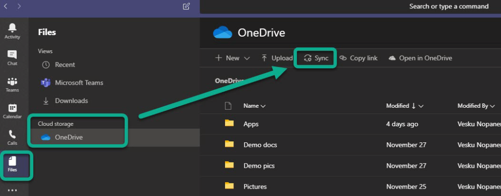 Syncing your OneDrive using Microsoft Teams