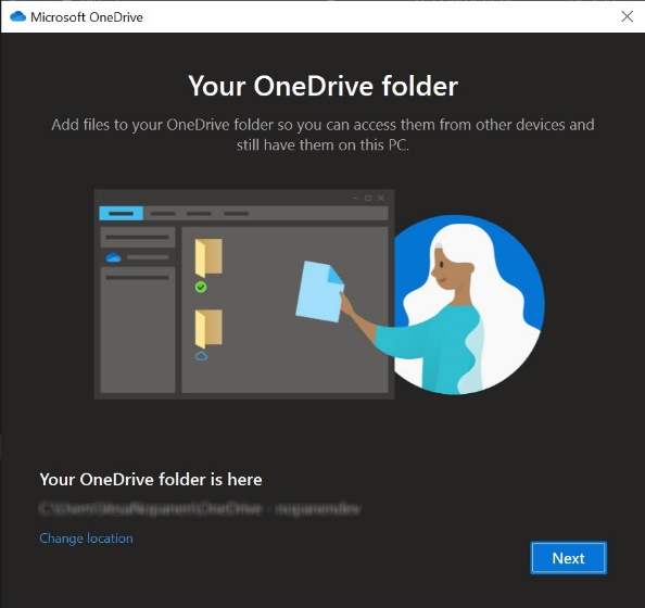 choose the location of your OneDrive folder